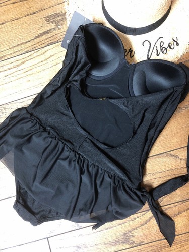 NWT Marilyn Monroe Sexy Black One Piece Push Up Bra Moulded Cup Swimwear Medium - Picture 5 of 11