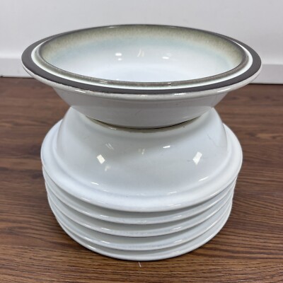 6 X Denby Langley - Rondo - 7 1/2  Rimmed Soup/Cereal Bowls Set Brown Cream