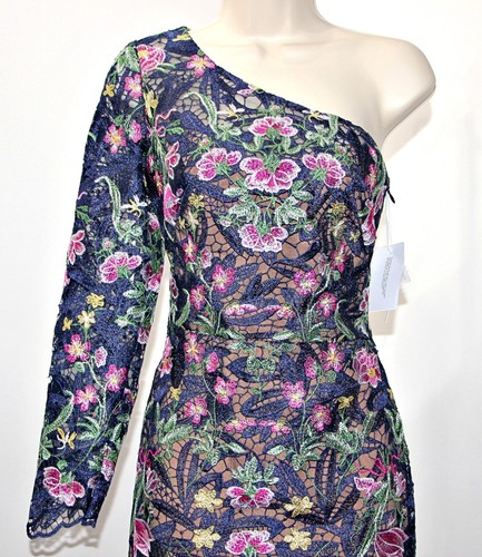 Marchesa Notte Alexis Floral Embroidered Long Sleeve One-Shoulder Dress  4  $795 - Picture 12 of 22