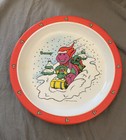 Vintage Barney & Baby Bop Sledding Christmas Kids Melamine Plate 1993