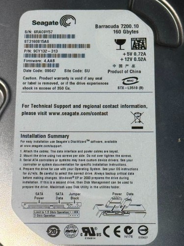 Seagate 9CY132-313 ST3160815AS 160GB 7.2K RPM FW KC4.AAB DC 09047 SATA3.5" HDD - Picture 3 of 7