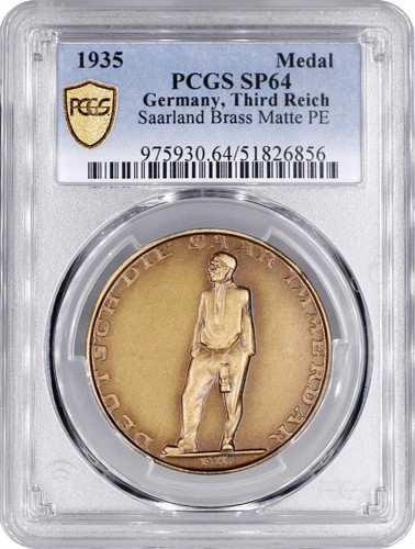 Germany - Third Reich bronze medal 1935, PCGS SP64, "Saarland" Top Pop - Picture 1 of 2