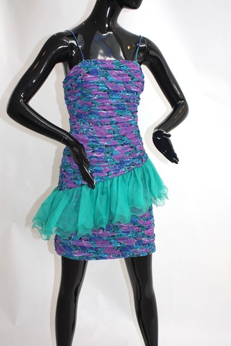 Vintage 1980s fancy floral chiffon party dress