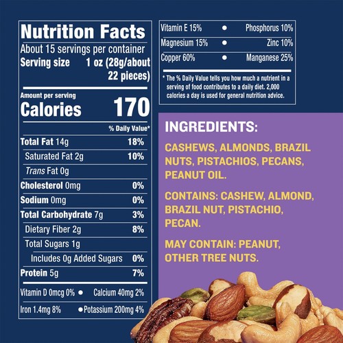 Planters Deluxe Unsalted Mixed Nuts, 15.25 oz Canister - Picture 5 of 5