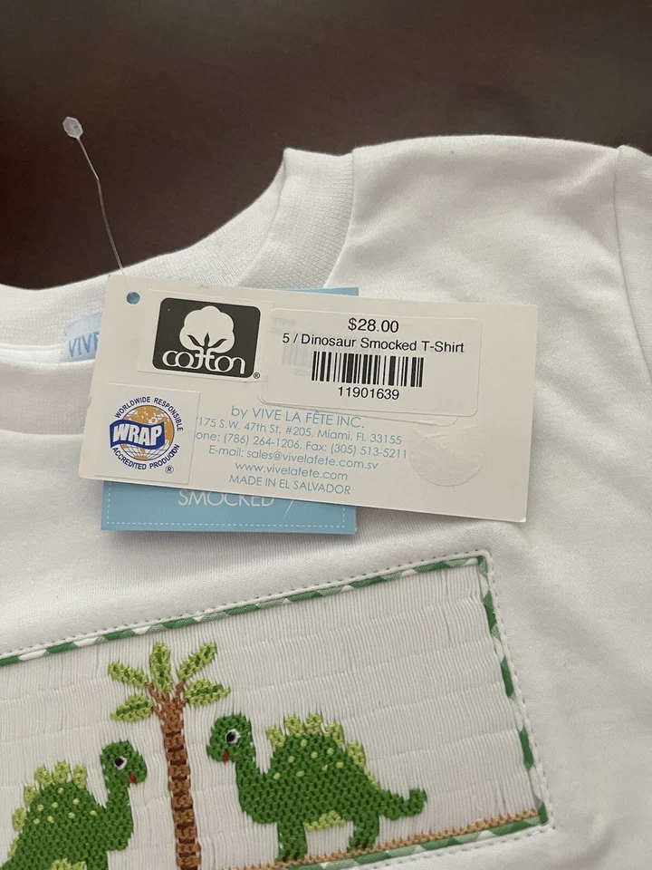 CAMISETA VIVA LA FETE NIÑOS TALLA 5 DINOSAURIO BATA NUEVA CON ETIQUETAS Foto 4 de 4