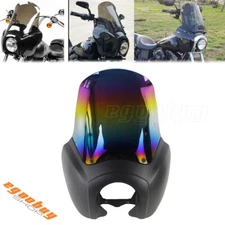 Motorcycle Front Upper Fairing Headlight Mask & 15" Windshield For Harley Dyna