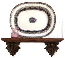 Wall SHELF, Clock Shelf, Carved Leaf Brackets, Solid Oak, Moulded Edge, 24" w