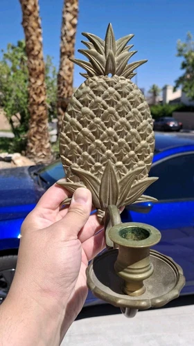 Vintage Solid Brass Pineapple Wall Sconce, Candle Holder, 12” Height, Retro