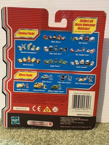 Micro Machines 2003 City Construction Crew Vehicle Truck Collection New On Card! - Picture 2 of 2