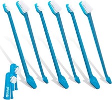 BOSHEL Dog Toothbrush Set - 8 Pack - 6 Long Handled Double-Sided 2 Finger