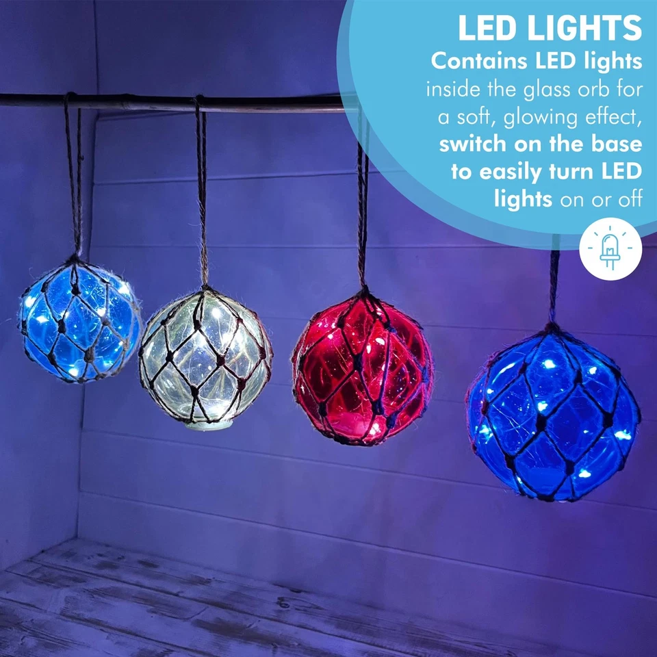 Set of 4 Glass Fishing Buoy Tiki Bar LED Lights - Image 3 of 4