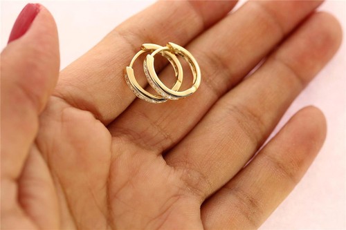 Natural Diamond Channel Set I1 G 0.40 Ct 14K Yellow Gold Appraisal Hoop Earrings - Picture 3 of 12