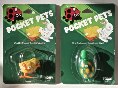 Tomy POCKET PETS. Chicken and Turtle Wind Up Toys. VINTAGE 1985. New In Pkg.