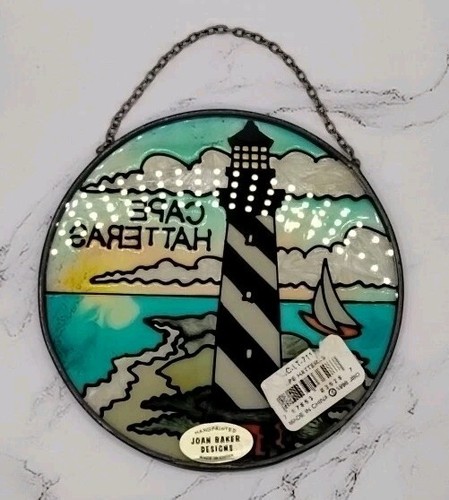 Vtg Cape Hatteras Lighthouse Glass Suncatcher Joan Baker Designs Handpainted - Picture 5 of 10