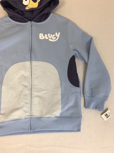 Bluey Bingo Character Dog Face Hood Hoodie Large Kids Sweatshirt Zip Up Blue New - Picture 7 of 8