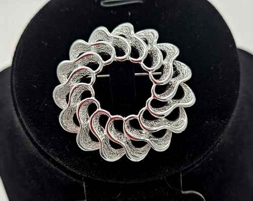 Vintage Mid Century signierte Silber Kreis elegante verzierte runde Brosche Anstecknadel 2" - Bild 2 von 5