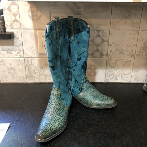 Spring Step L'artiste Laretilyn Turquesa Vaquera Botas de Vaquero Cuero Floral - Imagen 11 de 20