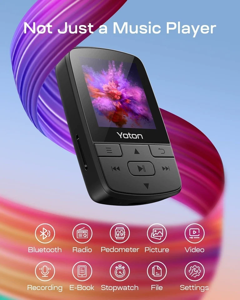 MP3 Player Bluetooth Sport 64 GB mit Clip, HiFi Sound, Radio, Schrittzähler YM03 - Bild 2 von 4