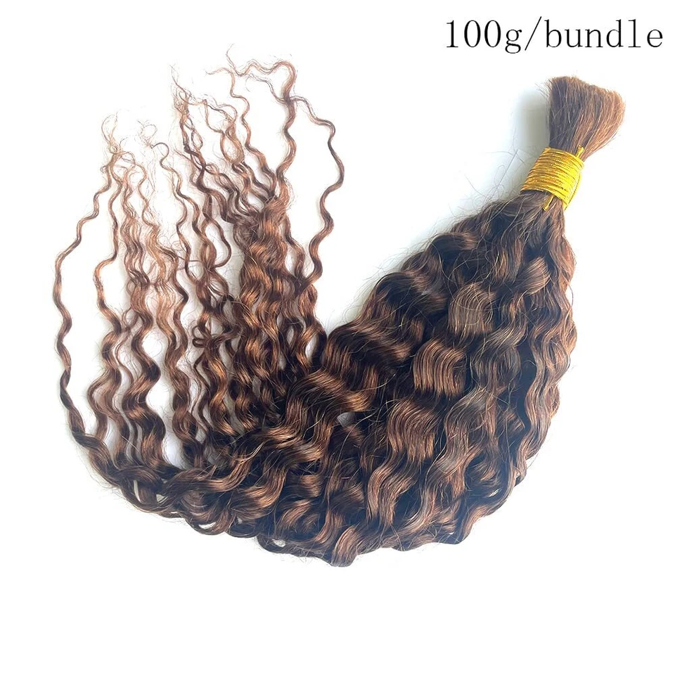 Kinky Curly Human Hair Bulk For Braiding Brown Color Crochet Braids Hair No Weft - Image 3 of 4