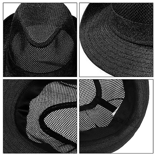 Sommer Netz Fedora Panama Strohhüte für Männer Frauen kurze Krempe Einheitsgröße schwarz - Bild 3 von 7