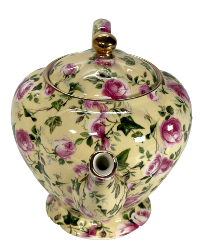 Vintage Arthur Wood & Son Pink Roses Chintz Teapot England Never Used - Picture 4 of 10