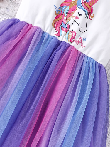 VIKITA Girls' Summer Unicorn Print Tutu Dress Gradient Tulle Outfit 3-4T - Picture 2 of 9