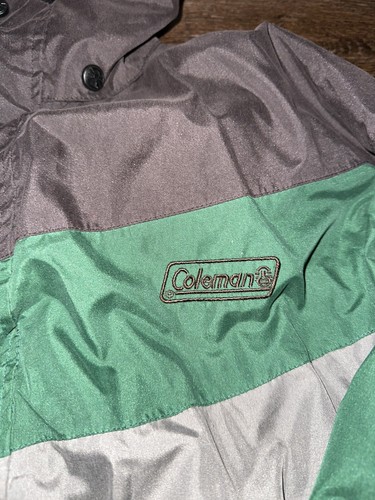 Vintage Coleman Jacket Adult Medium Green Gray Black Color Block Lantern Camping - Picture 4 of 9
