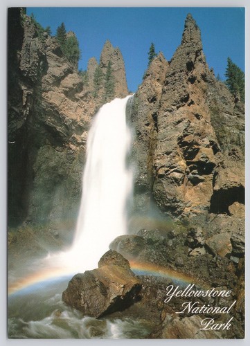 Postal arco iris cascada Tower Falls del Parque Nacional de Yellowstone