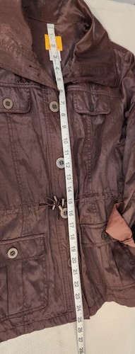Ruby Rd Shiny Brown Lightweight Jacket Zipper Roll Tab Drawstring Waist Sz 12 - Picture 4 of 10