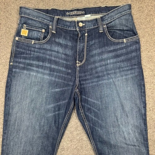 Cinch Jeans Mens 38x32 Blue Carter 2.0 Whiskered Faded Cowboy Western Workwear - Picture 3 of 21
