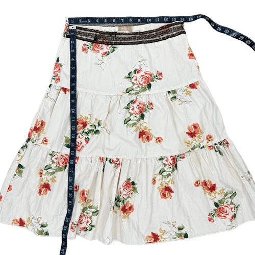 Twenty One White Floral Tiered A-line Skirt Size S Embellished Ruffle Summer - Picture 2 of 6