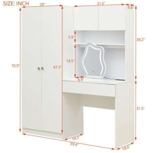 2 Door Wardrobe Armoire Closet LED Mirror,Storage Cabinet Make Up Dressing Table - Picture 4 of 10