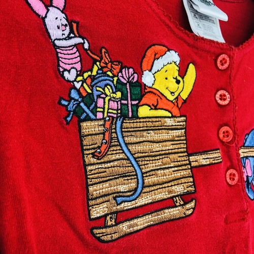 90's Disney Catalog Winnie The Pooh Kid Red Cotton Long Sleeve Henley T-Shirt M - Picture 3 of 10