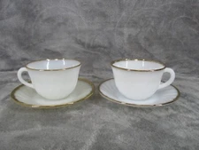 Anchor Hocking Fire King Saucer And Tea Cup Set White Milk Glass Gold Trim MORE!