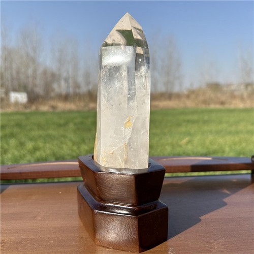 1,47 Pfund natürlicher klarer Quarz Obelisk Reiki Kristallstab Spitze Turm + kostenloser Ständer - Bild 4 von 12