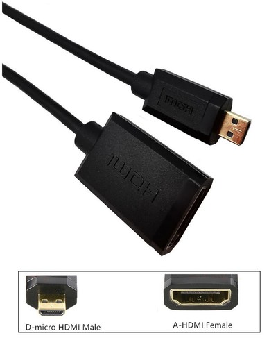 V2.0 Micro HDMI to HDMI M/F Adapter Cable 4K*2K 60Hz UltraHD 15CM For Camera DVR - Picture 5 of 6
