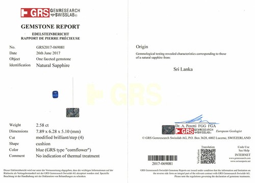 Cojín natural sin tratar zafiro azul 2,58 quilates con certificación GRS SRI LANKA - Imagen 5 de 5