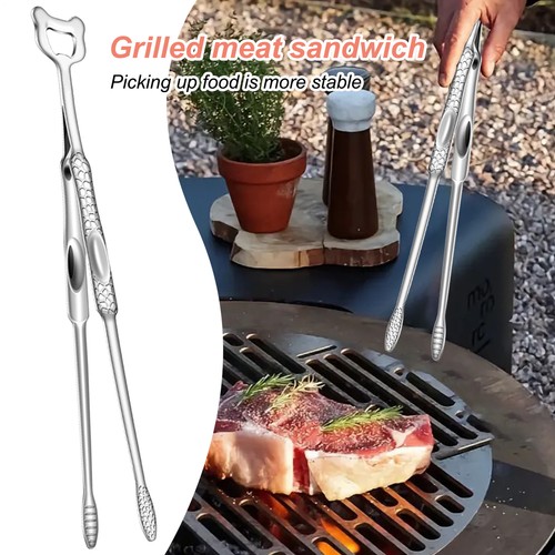 Stainless-Steel Grill Tongs Bread Steak Slim Barbecue Kitchen Cooking Tongs - Picture 12 of 12