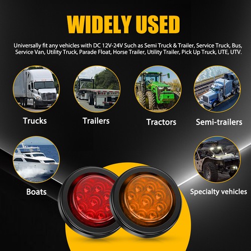 10X2" Inch Round Red Amber LED Side Marker Clearance Trailer Truck RV Lights 12V - Picture 3 of 12