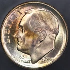 1954 S ROOSEVELT DIME TONED-LOT AA 2828