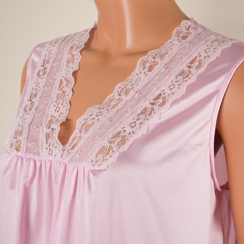 💖 Vintage GILEAD Robe Nightgown Set Pink M Nylon Embroidery Short Sleeve Pocket - Picture 8 of 14