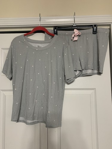 Felina Gray W Pink Stars 2 piece Shorts Pajama Set Size Large - Bild 1 von 8