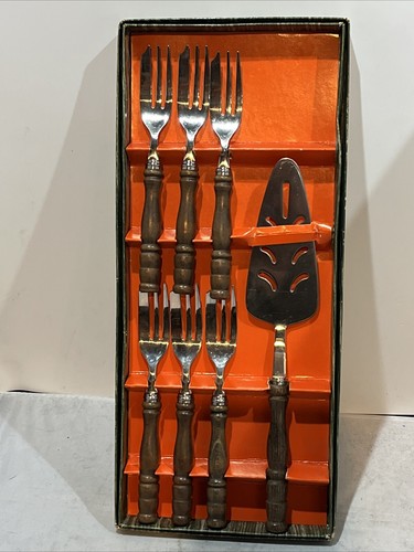 Vintage Designs 7 Pc Snack Set Stainless Steel Serving Utensils 1960s MCM - Foto 1 di 7