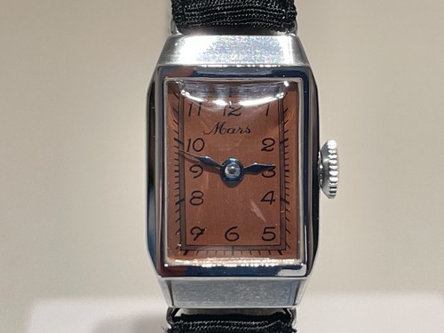 VINTAGE NOS RARE SMALL WW2 ERA MILITARY STYLE RECTANGLE LADIES SWISS WATCH"MARS" - Picture 2 of 12