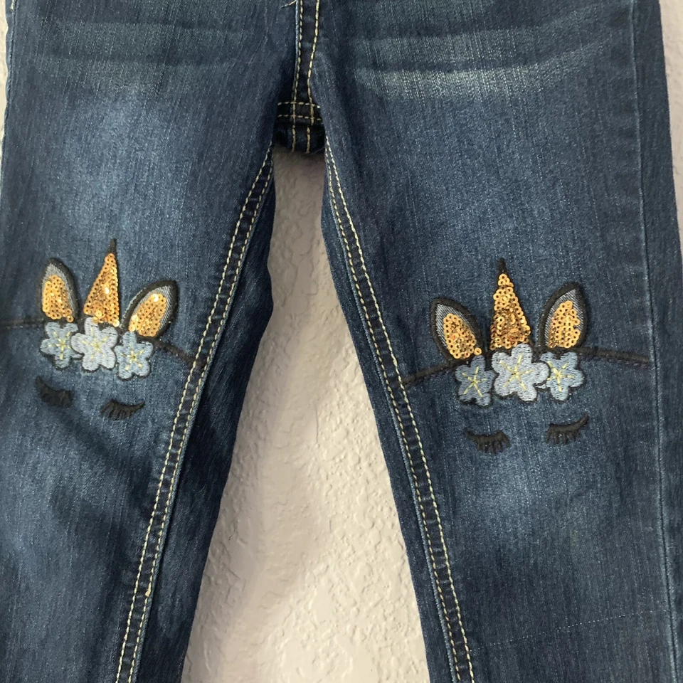 Pantalones de mezclilla ajustados VIGOSS the Jagger para niñas talla 4T lentejuelas doradas unicornio Foto 2 de 4