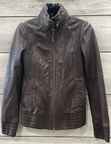 MACKAGE ARITZIA JACKET LAMBSKIN LEATHER KHAKI/BROWN ZIPPER HOOD BOMBER COAT XS - Picture 2 of 8