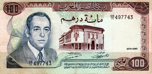 Morocco 100 DIrhams 1970 VF Banknote P-59a Prefix DB/71 Paper Money