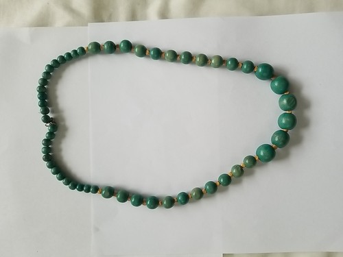Collana Vintage Turchese Blu Verde Perline Legno Graduate 11 Pollici - Foto 10 di 12