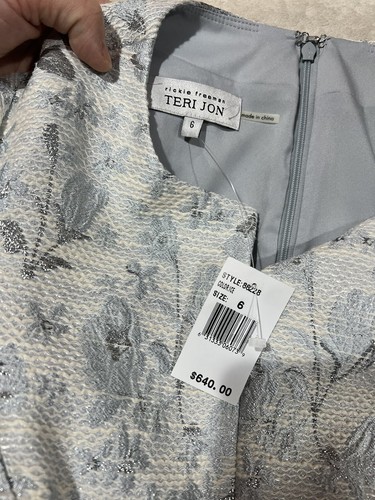 Rickie Freeman For Teri Jon Jacquard Ice Blue Beaded Short Sleeves Dress size 6 - Picture 7 of 12