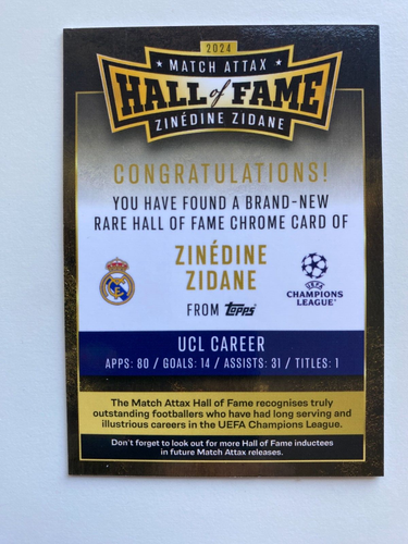 TOPPS MATCH ATTAX 2024-2025 24/25 ZINEDINE ZIDANE SALÓN DE LA FAMA - Imagen 2 de 2